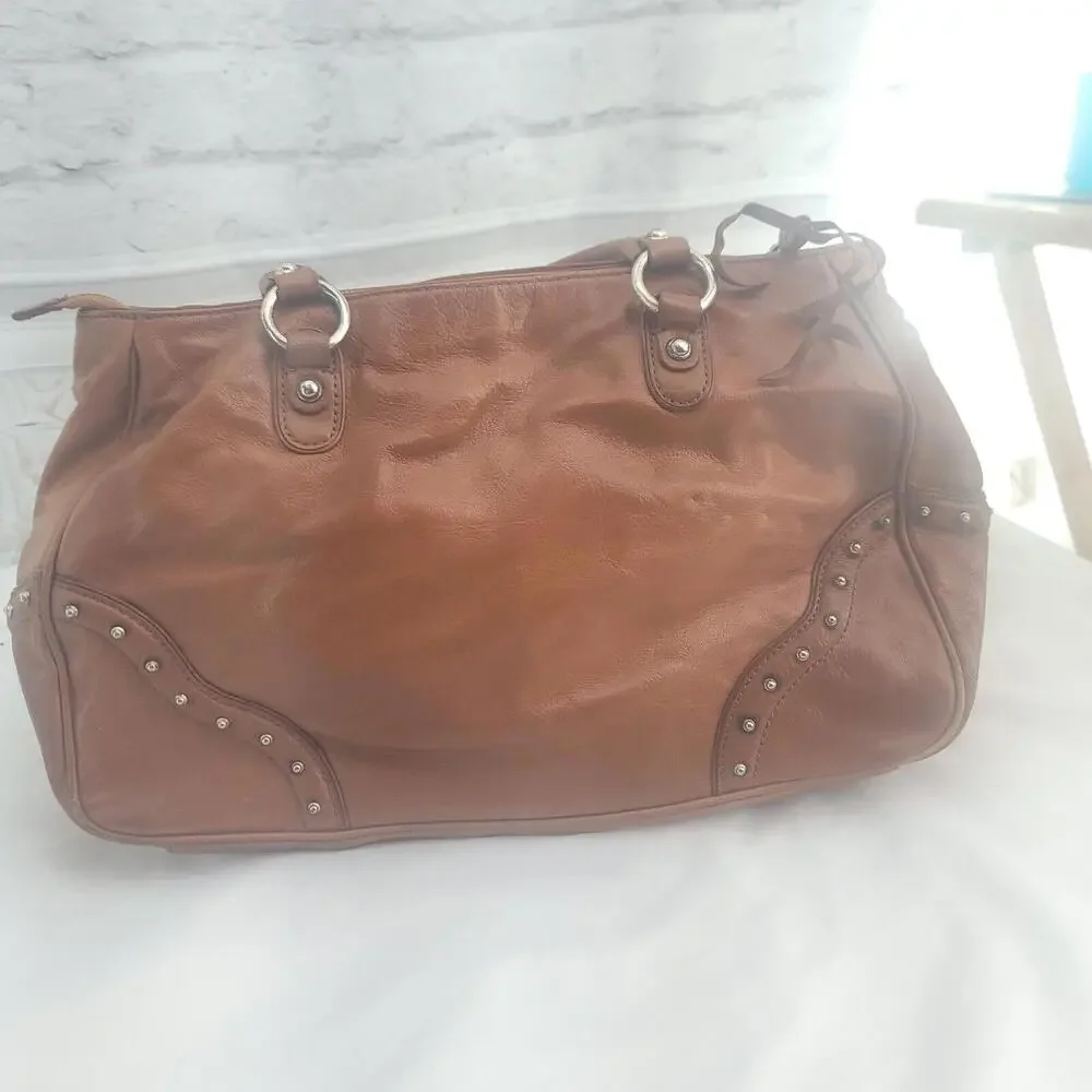Vintage 80's Women's Michael Kors Tan Leather Canvas Liner Distressed...